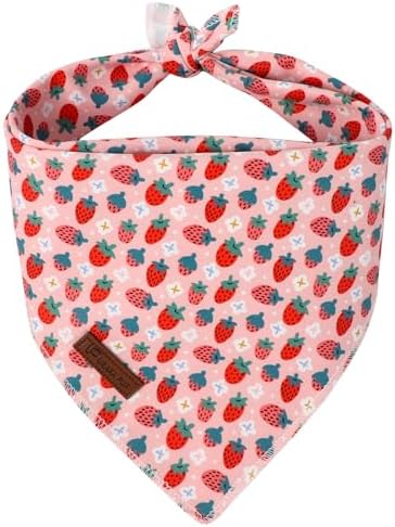 Summer Dog Bandana, UP URARA PUP Strawberry Triangle Bid Scarf for Medium Large Dogs, Cotton Kerchief for Girl Boy Puppies, Cute Spring Bandana,S