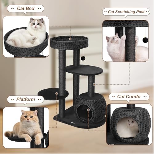KAMABOKO Modern Gothic Cat Tree, 39" Tall Cat Trees for Indoor Cats Black