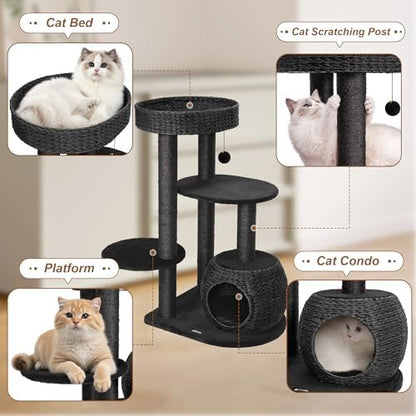 KAMABOKO Modern Gothic Cat Tree, 39" Tall Cat Trees for Indoor Cats Black
