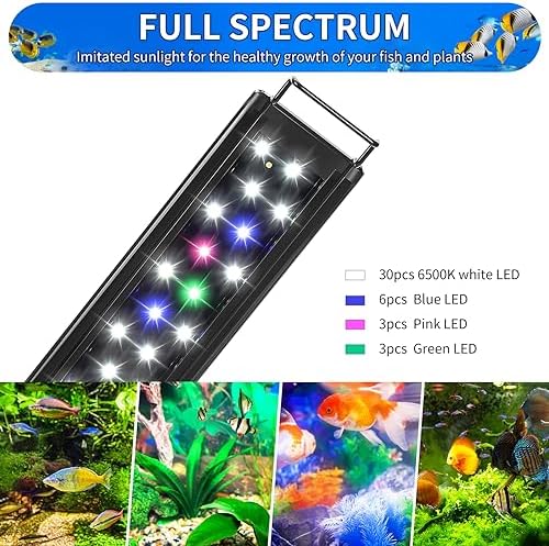 AQUANEAT LED Aquarium Light Full Spectrum 17 Inch Light Body with Extendable Brackets for 18 Inch to 24 Inch Fish Tank Light Fresh Water (Pack of 2)