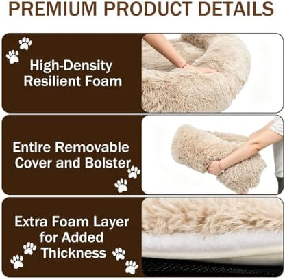 Calming Dog Bed for Couch, Thickened Plush Dog Mat with Raised Bolster