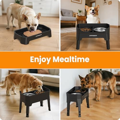 URPOWER Mess Proof Elevated Dog Bowls Double Deck Slow Feeder