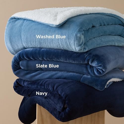 Bedsure GentleSoft Sherpa Fleece Twin Size Blanket for Couch, Non-Heated, Thick and Warm Throw for Women and Men, Soft Fuzzy Plush Heavy Twin Blanket for Winter, Navy, 60x80 Inches