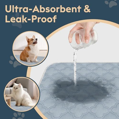 FunFurry Washable Pee Pads for Dogs - 2 Pack Reusable Pee Pads with Dog Paw Shape Non-Slip Backing (Light Grey, 36" X 36")