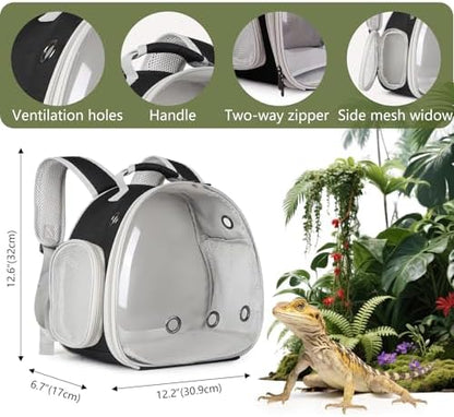 Portable Travel pet Backpack Carrier with Self Warming Pet Bed Set, Guinea Pig Carrier for 2,Reptile Travel Carrier for Lizards Sugar Glider Hedgehog Rat Parrot Birds Breathable Hangbag