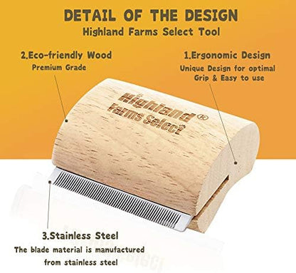 Deshedding Grooming Tool for Dogs, Cats & Horses, Ergonomic Design Wood Groom Brush, Professional Pet Groomer, Painlessly Remove for Short & Long Hair, Fur & Dirt - 2.5 Inches