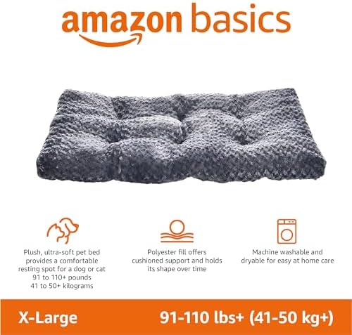 Amazon Basics Washable Cat and Dog Bed and Crate Pad, Indoor, 46 x 29 x 4 inches, Gray