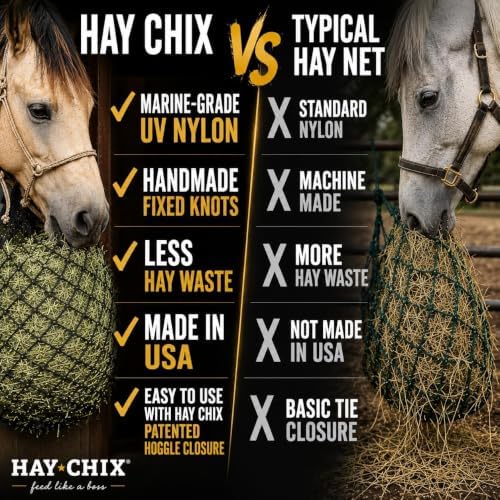 hay chix Half Bale Hay Net for Horses | 1 3/4" Holes, Turquoise Rope