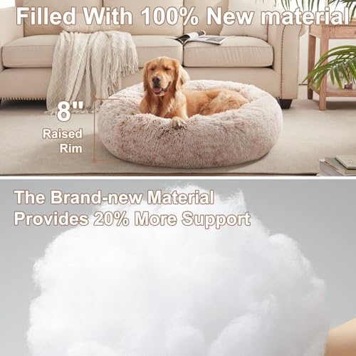 36 inches Faux Fur Fluffy Donut Dog Bed for Large Dogs,Brown