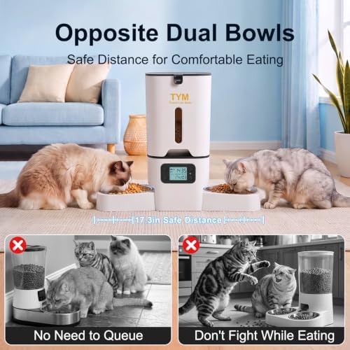 TYM Automatic Cat Feeder 2 Cats,7L Timed Cat Food Dispenser with Dual Bowls
