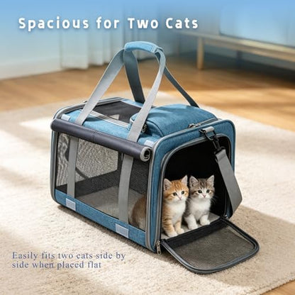 Pet Carrier for Medium-Small Cats, Collapsible Cat Carrier and Soft-Sided Pet Carrier for Medium Big Cats and Puppy Up to 17lbs, 2-Way Entry with Privacy Cover, Travel Bag L18.9”X11.42”X11.42”