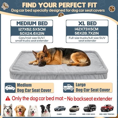 Loiion Dog Car Bed, Non-Slip Backseat Extender Pet Mat 50"x24.6"x2"