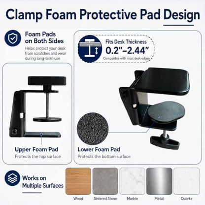 Cat Desk Bed with 2 Covers - Glow in the Dark Plush & Breathable Mesh, Foldable Cat Hammock Perch with Larger Contact Clamp, Removable Washable Covers, Metal Frame, Grey, 50 lb Weight Capacity