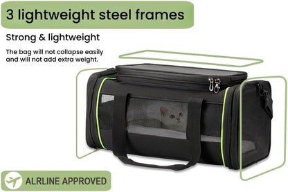 Black Expandable Pet Carrier for Cats/Dogs - Airline Approved, 2-Side & Height Extendable Design - Soft Sided Travel Bag(Black)