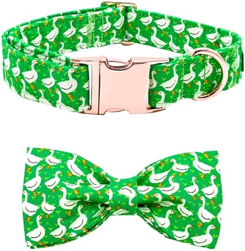 Summer Green Gooses Print Dog Collar with Bow for X-Large Dogs