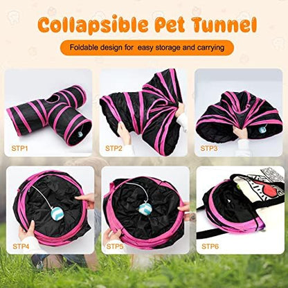 BWOGUE Bunny Tunnels & Tubes, 3-Way Collapsible Rabbit Hideout for Bunnies