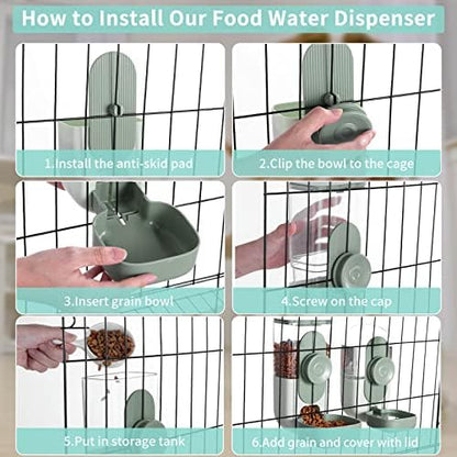 Lemtrflo Rabbit Feeder, Bunny Water Bottle Dispenser, Pet Cage Food Bowl