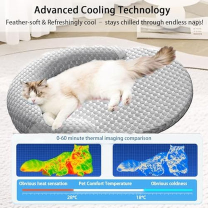 HILIMSE Summer Cooling Cat Bed with Neck Support, Breathable Washable Large Pet Sofa