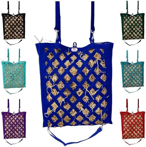 Majestic Ally Premium Nylon Hay Bag for Horses and Livestock, Simulates Grazing, Slow Feeding, Heavy-Duty PP Webbing,Quick-Adjust Straps, Small Hole for Digestion, Multiple Colors (Royal Blue)