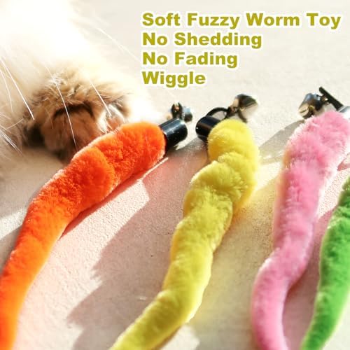 10PCS Cat Worm Toy for Cats, Cat Wand Toy Accessories, Cat Feather Toy Attachments Replacements, and 1PC Black String for Cat Fishing Pole Toy, Assorted Worm Cat Toy Teaser for Indoor Cats Kitten