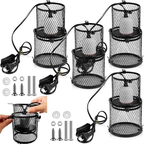 VIHOSE 4pcs Retractable Reptile Heat Lamp Cage Anti-Scald Mesh Stand, White