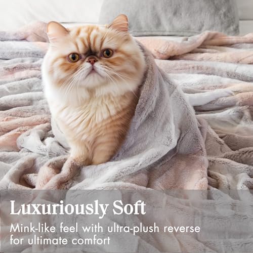 Madison Park Zuri Ultra Soft Faux Fur Twin Blanket Reversible, Blush/Grey