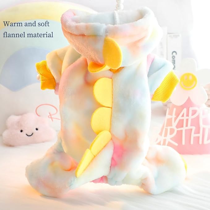 Dinosaur Dog Clothes for Small Dogs - Fleece Winter Puppy Hoodies with Leash Ring, Cat Coat for Cold Weather, Funny Dinosaur Costume for Christmas, Halloween (Yellow, Small)