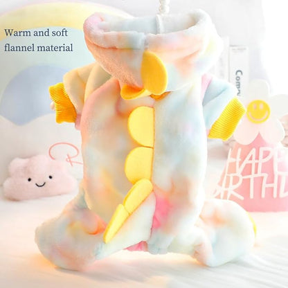 Dinosaur Dog Clothes for Small Dogs - Fleece Winter Puppy Hoodies with Leash Ring, Cat Coat for Cold Weather, Funny Dinosaur Costume for Christmas, Halloween (Yellow, Small)