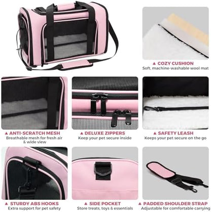 Soft-Sided Cat Carrier 20x13x13 in Expandable Travel Pet Bag 22LBS