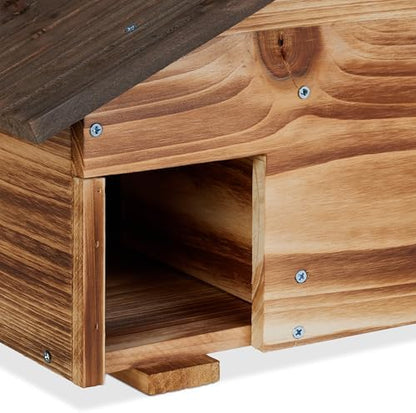 Relaxdays Hedgehog House, Wooden Protective Box, 2 Rooms, Hibernation Den