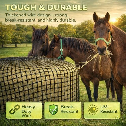 5x5 ft Round Bale Hay Net – Slow Feeder for Horses & Livestock, Extra Dense 2" Knotless Holes, Durable & Healthy Feeding Solution