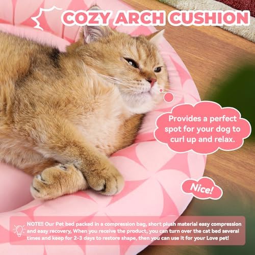 Zerbuger 20in Pink Pattern Round Dog Bed Sofa for Dogs Cats, Washable