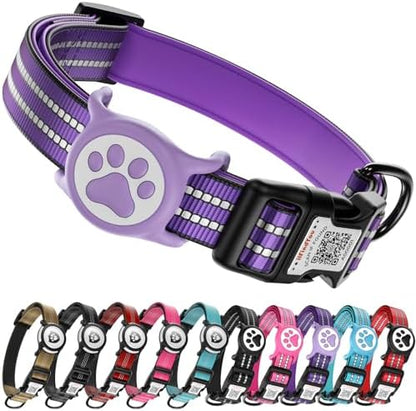 Waterproof AirTag Dog Collar with QR Code Dog Tag, Purple M
