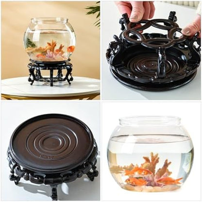 DECHOUS Round Fish Bowl Desktop Fish Tank with Base Small Aquarium Decor for Betta Hydroponic Vase Planter Clear Plastic Tabletop Bowl for Office Home Display