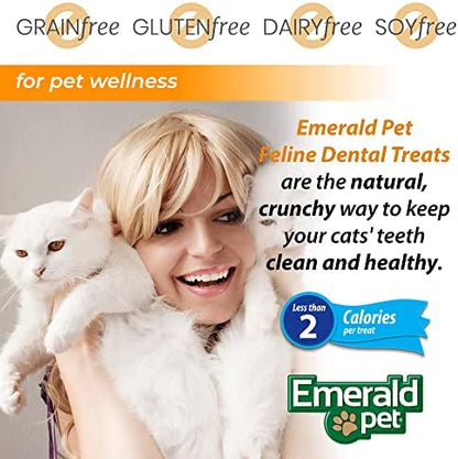 Emerald Pet Grain Free Cat Dental Treats – Crunchy Salmon Cat Treats to Clean Teeth, Reduce Plaque & Tartar, and Freshen Breath – Natural Feline Dental Care, 32 oz