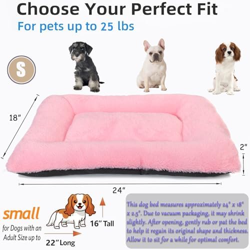 Puppy Crate Beds for Small Dogs and Cats Ultra Soft 24x18 Dog Bed for Crate Washable Cute Kennel Pad Cushion Anti-Slip for Pet Cozy Sleeping Mat 24 Inch,Pink
