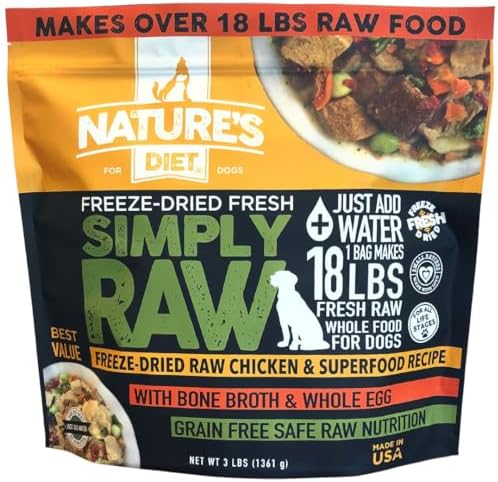 Nature's Diet Simply Raw® Freeze-Dried Raw Whole Food Meal - Makes 18 Lbs Fresh Raw Food With Muscle, Organ, Bone Broth, Whole Egg, Superfoods, Fish Oil Omega 3, 6, 9, Probiotics, Prebiotics (Chicken)