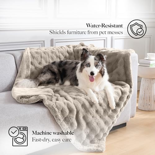Modern Threads Water-Resistant Faux Rabbit Fur Pet Blanket for Dogs & Cats – Ultra-Soft Couch, Bed & Crate Protector, 50x60 Brown