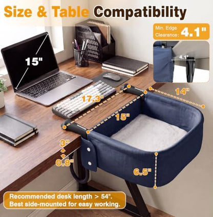 Extra-Sturdy Cat Desk Bed for Large Cats 50lbs Desk Cat Bed Attachment