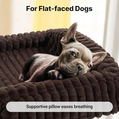 Veehoo Elevated Dog Bed with Bolster Cushion, Fluffy Plush Dog Couch Beds for Small Dogs, Cats, Washable Raised Pet Cot with Non-Slip Feet for Indoor or Patios Use, 36 x 28 Inches, Brown