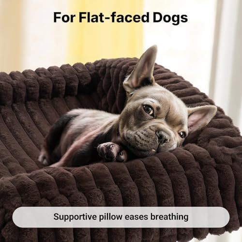 Veehoo Elevated Dog Bed with Bolster Cushion, Fluffy Plush Dog Couch Beds for Small Dogs, Cats, Washable Raised Pet Cot with Non-Slip Feet for Indoor or Patios Use, 24 x 18 Inches, Brown