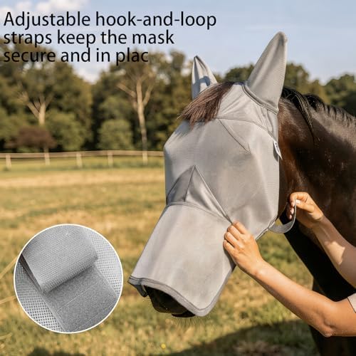 Raelitego Horse Fly Mask with Ears & Nose, Breathable Mesh, UV Protect (XS)