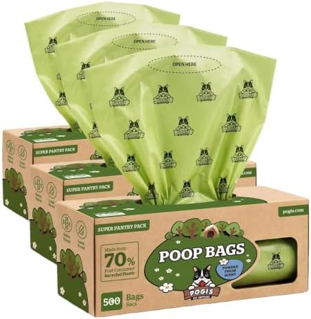 Pogi's Poop Bags – Large, Leak-Proof Dog Waste Bags for Yard or Home Use, Fresh Scent (Single Roll, 500-Count) (Pack of 3)