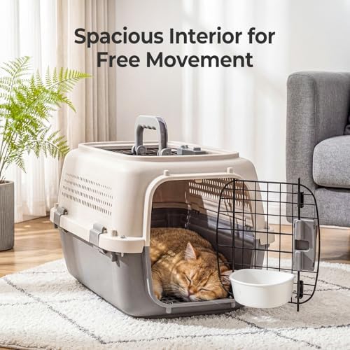 NEWBULIG 23" Hard-Sided Dog Carrier for Small Dogs & Cats - Beige & Grey
