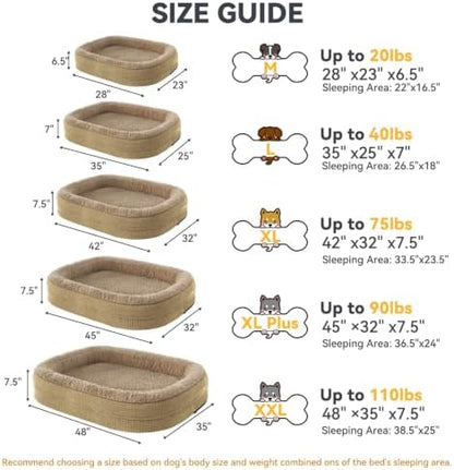 JOEJOY Orthopedic Dog Beds Large Sized Dog, XL Egg-Crate Memory Foam Pet Couch Bed with Bolster Sides, Waterproof Lining, Removable Washable Cover & Non-Slip Bottom, Light Brown