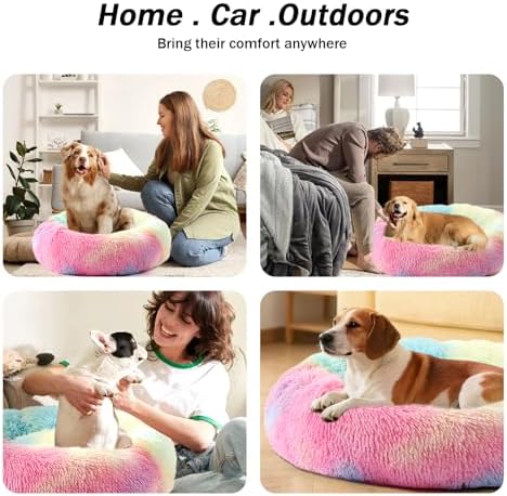 NOYAL Donut Dog Bed for Small Medium Pets, Plush Calming Faux Fur