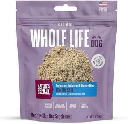 Whole Life Dog Healthy Skin and Coat Dog Supplements for Dry Skin, Allergy & Stomach Relief, Immune & Digestive Support, Probiotics & Omega 3 - Food Add-Ins - 90 Servings