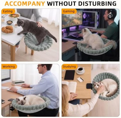 Cat Desk Bed - 2-in-1 Cat Hammock for Desk with Cooling Ice Silk & Premium Faux Rabbit Fur, 180° Foldable Space-Saving Cat Bed, Heavy Duty Anti-Tilting Clamp Holds Up to 40 lbs, Washable & Reversible