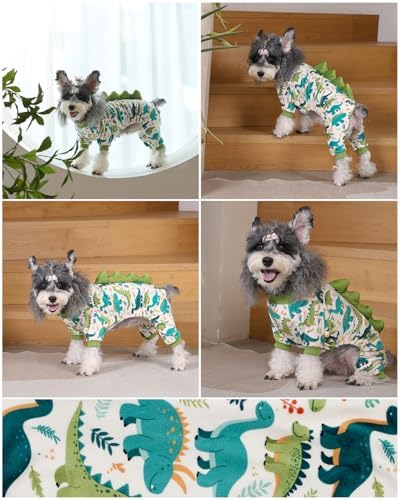 CuteBone Dinosaur Costume Dog Pajamas, Stretchy Spandex Crystal Velvet Sleepwear Coat for Small Dogs, Soft & Warm Pet Outfit Clothes for Cold Weather, Cozy Pullover Design COSP05M
