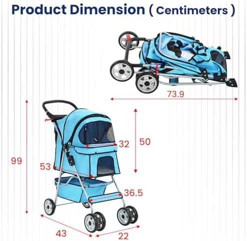 BestPet | 4-Wheel Foldable Pet Stroller | Blue | Lightweight & Portable